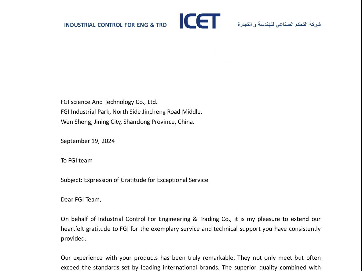 FGI received highly valued letters of recommendation from its clients